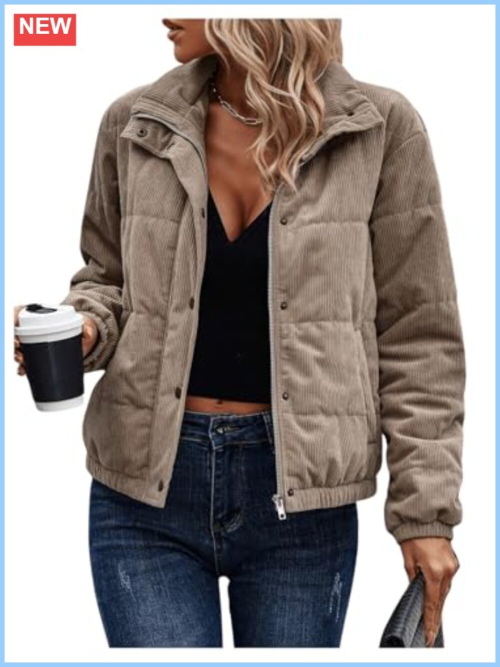 Quilted Puffer Jacket for Women Zip Up Stand Collar Long Sleeve Lightweight